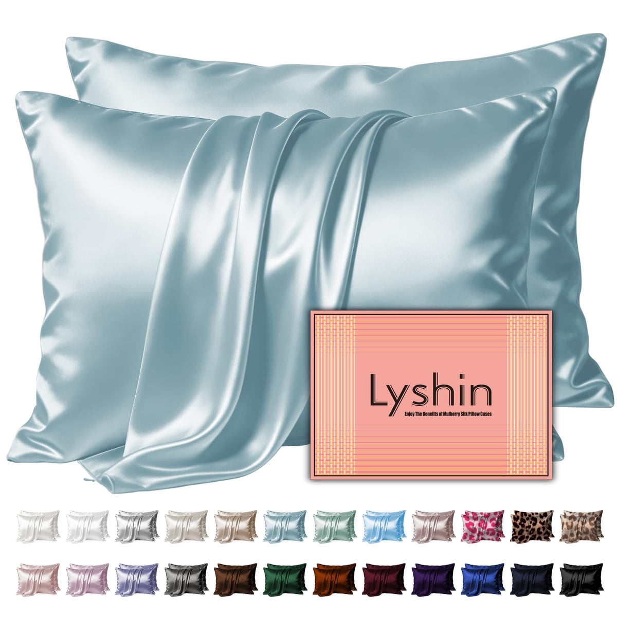 LYSHIN White Silk Pillow Cases Standard Size with Hidden Zipper