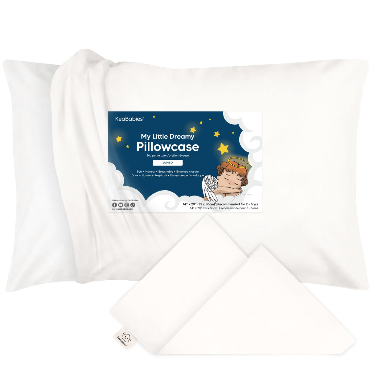 KeaBabies Toddler Pillowcase 13x18 Organic Cotton Cover, Soft White