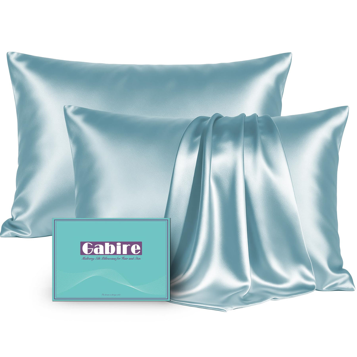 Gabire Mulberry Silk Pillow Cases Set of 2, Both Sides Real Silk Pillowcase for Hair and Skin Prevent Acne Pillowcase Organic Silk Pillowcase 2 Pack with Hidden Zipper, Black, Standard (20"×26")
