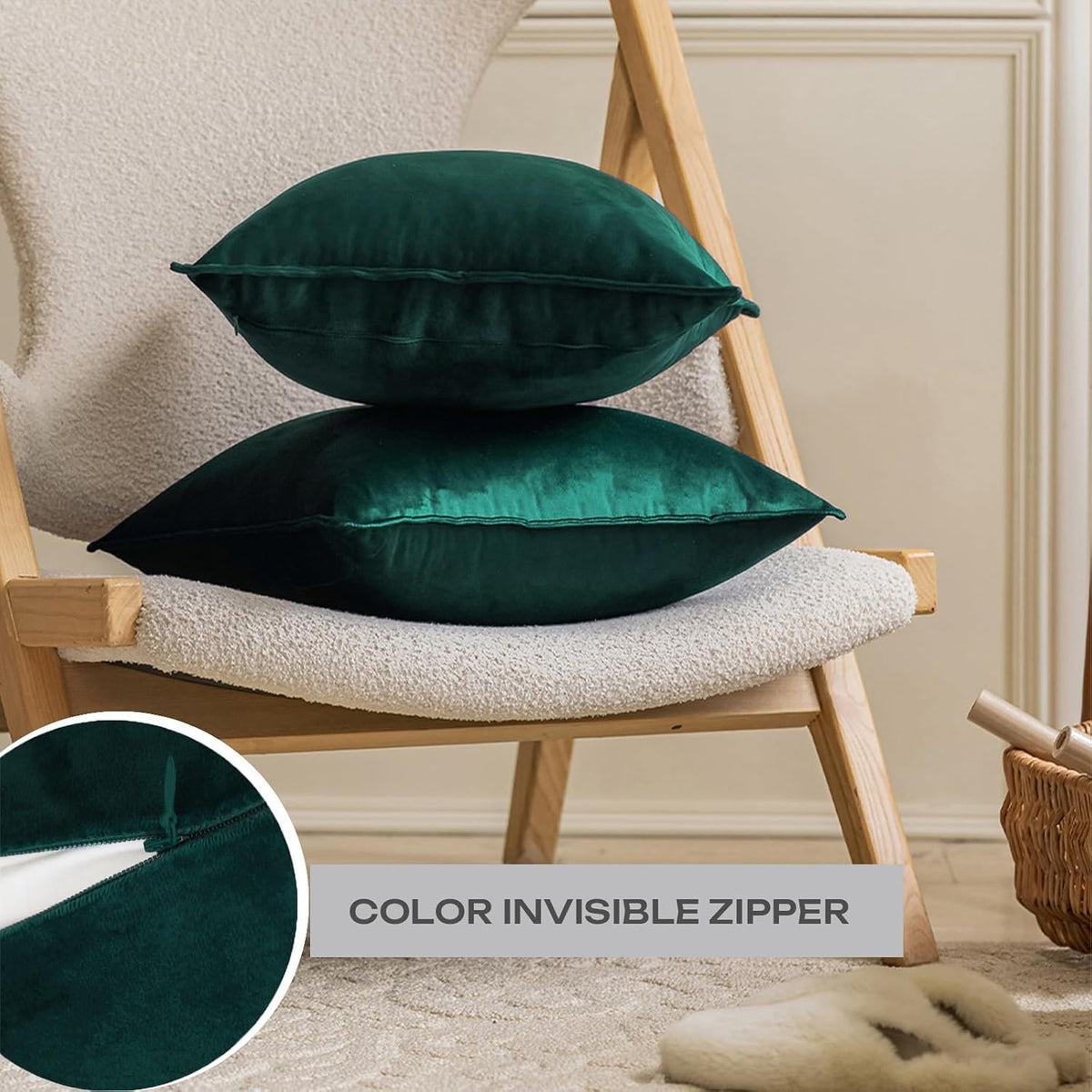 JIAHANNHA Velvet Green Throw Pillow Covers 18”x18”Pack of 2 Soft Decorative