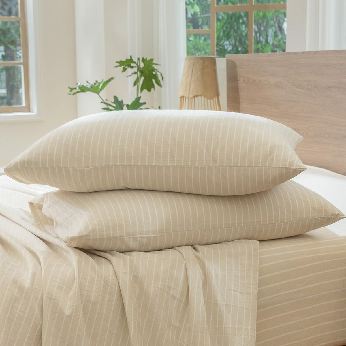 MOOMEE Pillowcase Set of 2 100% Washed Cotton Linen-Like Standard