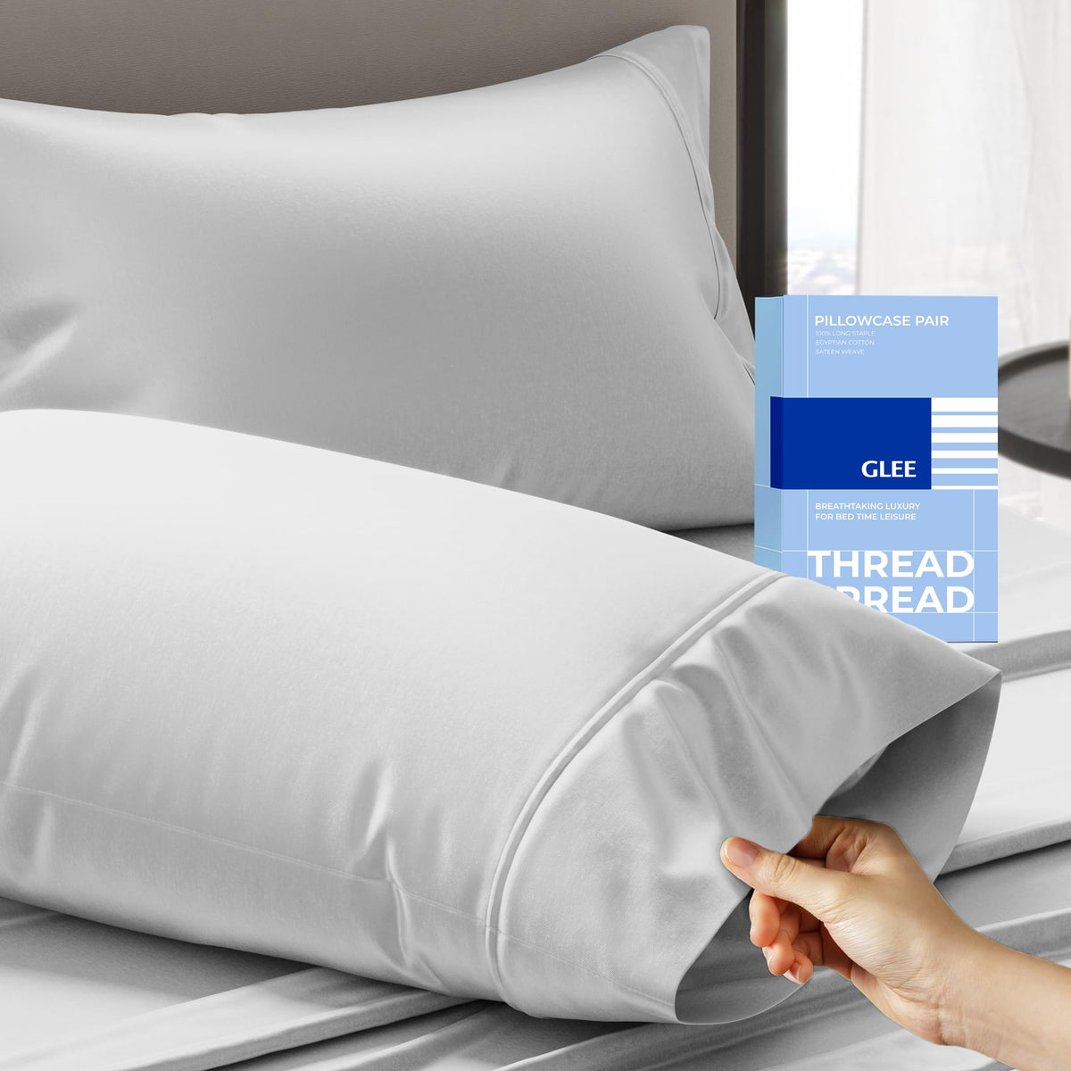 THREAD SPREAD 100% Cotton Pillow Cases Queen Size Set of 2 - Luxury 400 Thread Count Queen Pillow Cases (White), Soft Cooling Breathable Hotel Cotton Pillowcases, Fits Standard Pillows