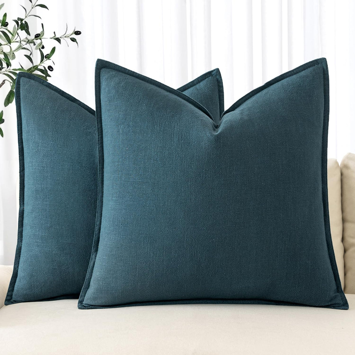 MIULEE Decorative Linen Pillow Covers 20x20 Inch Natural Beige