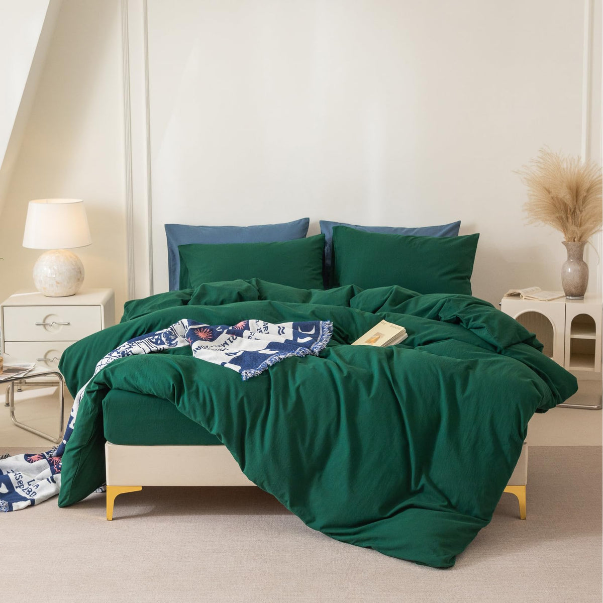 BDEAR 3Pcs Off White Duvet Cover Set Queen Size 90" L x 90" W, Oeko TEX