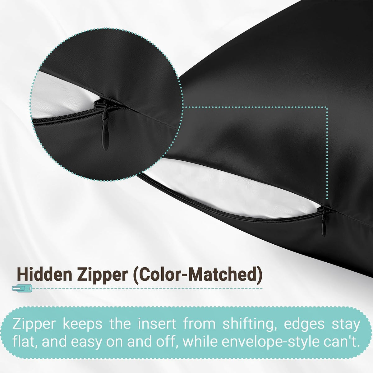 Gabire Mulberry Silk Pillow Cases Set of 2, Both Sides Real Silk Pillowcase for Hair and Skin Prevent Acne Pillowcase Organic Silk Pillowcase 2 Pack with Hidden Zipper, Black, Standard (20"×26")