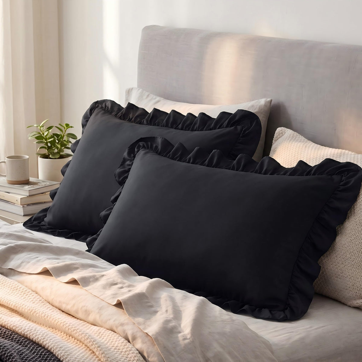 Bedsure Ruffle Pillow Cases Standard Size Set of 2, White Pillow Shams