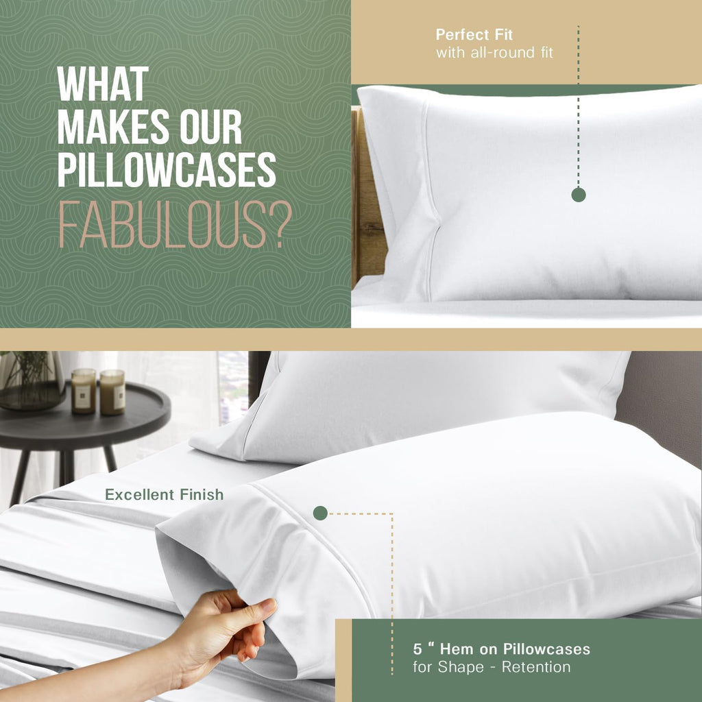 TEXAS LINEN CO. 100% Organic Cotton Percale Pillow Cases Standard/Queen Size Set of 2 - Percale Pillowcases Standard/Queen, Soft Cooling Pillow Cases for Sleeping, Cotton Pillow Covers - White