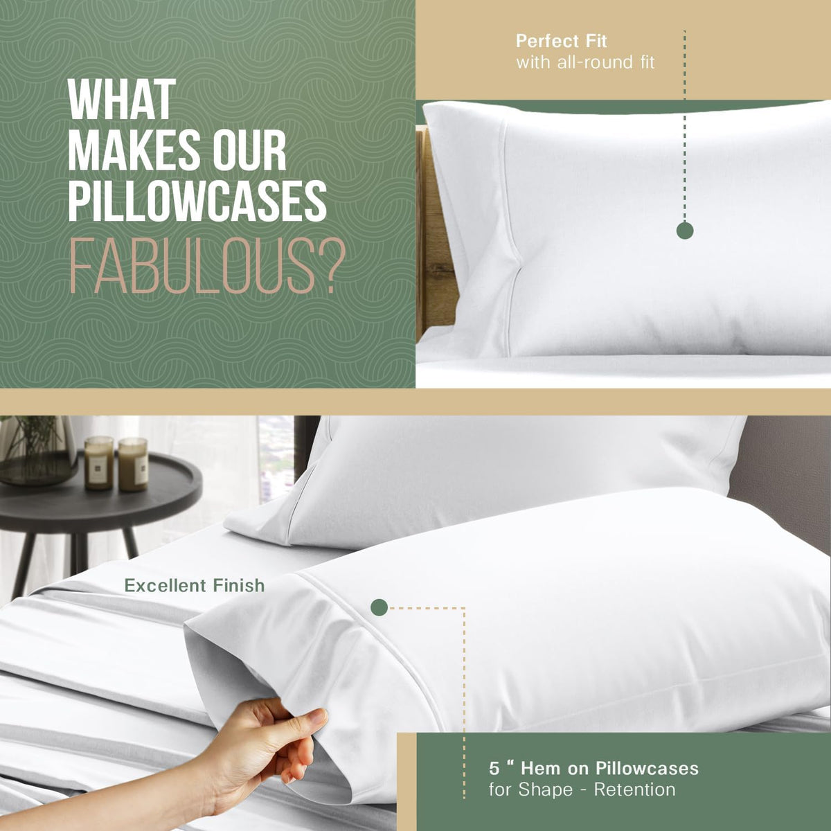 TEXAS LINEN CO. 100% Organic Cotton Percale Pillow Cases Standard/Queen Size Set of 2 - Percale Pillowcases Standard/Queen, Soft Cooling Pillow Cases for Sleeping, Cotton Pillow Covers - White