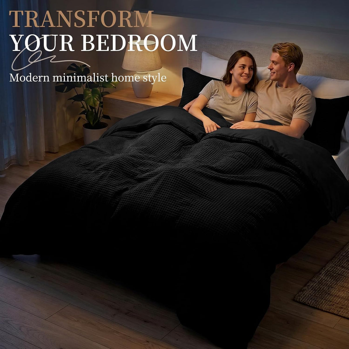 100% Cotton King Size Duvet Cover Set with 2 Pillow Shams, Black