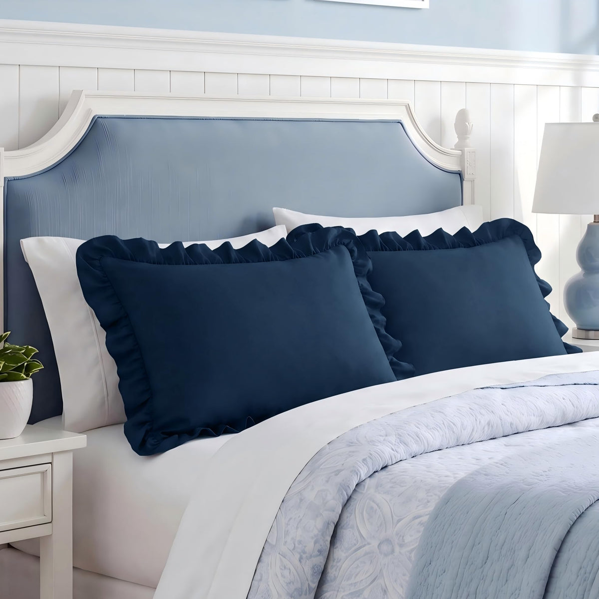 Bedsure Ruffle Pillow Cases Standard Size Set of 2, White Pillow Shams