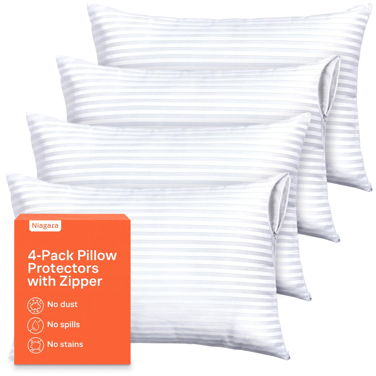 Ultra Soft Pillow Protectors with Zipper - Queen Size - Set of 2 - White