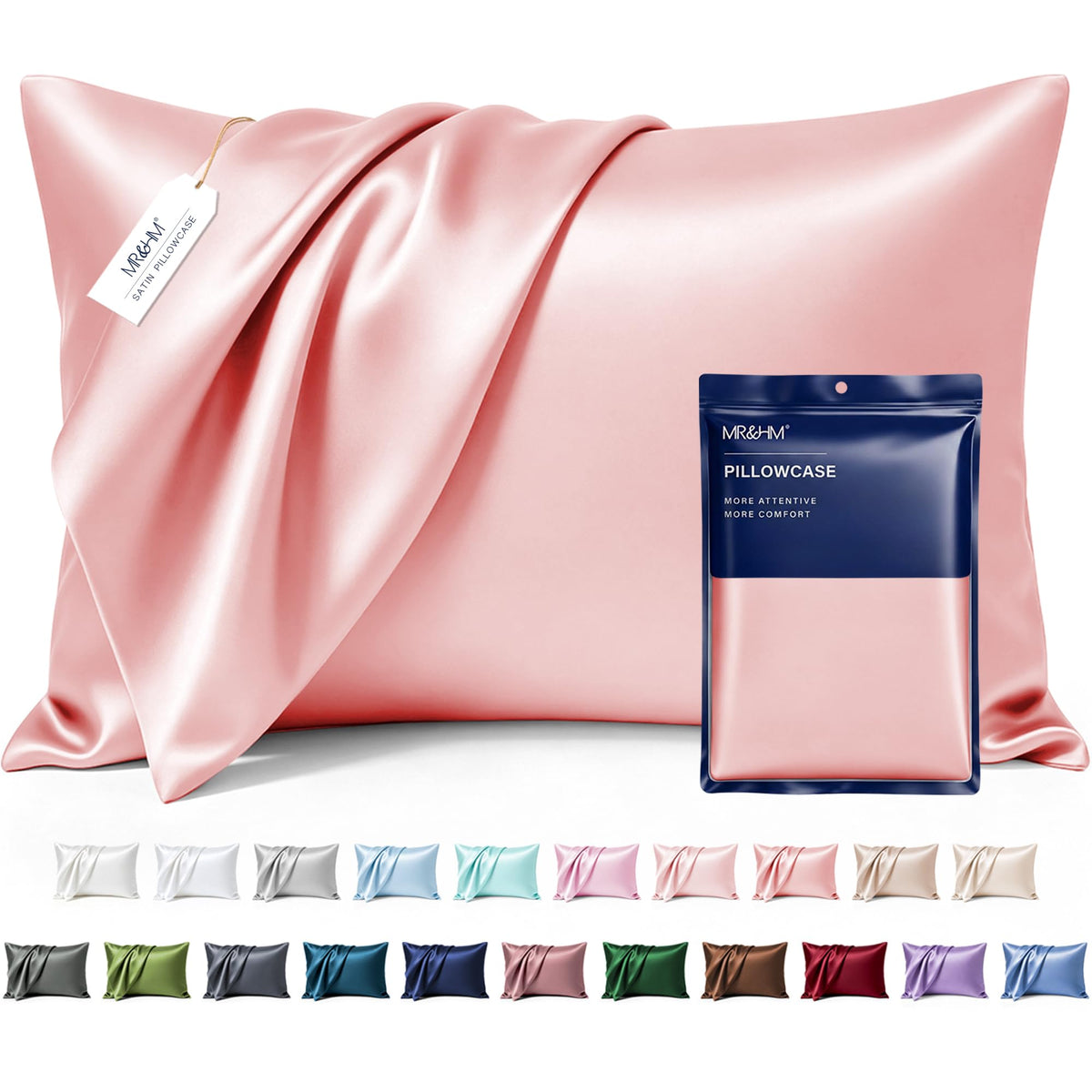 MR&HM Satin Pillowcase 2 Pack, Queen Size 20"x30", Black