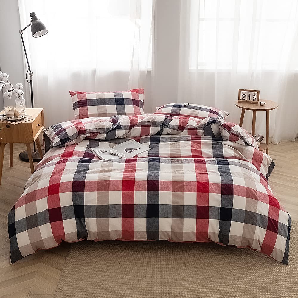 FACE TWO FACE Bedding Duvet Cover Set100% Washed Cotton Duvet Cover Linen Like Textured Breathable Durable Soft Comfy (Full, White)