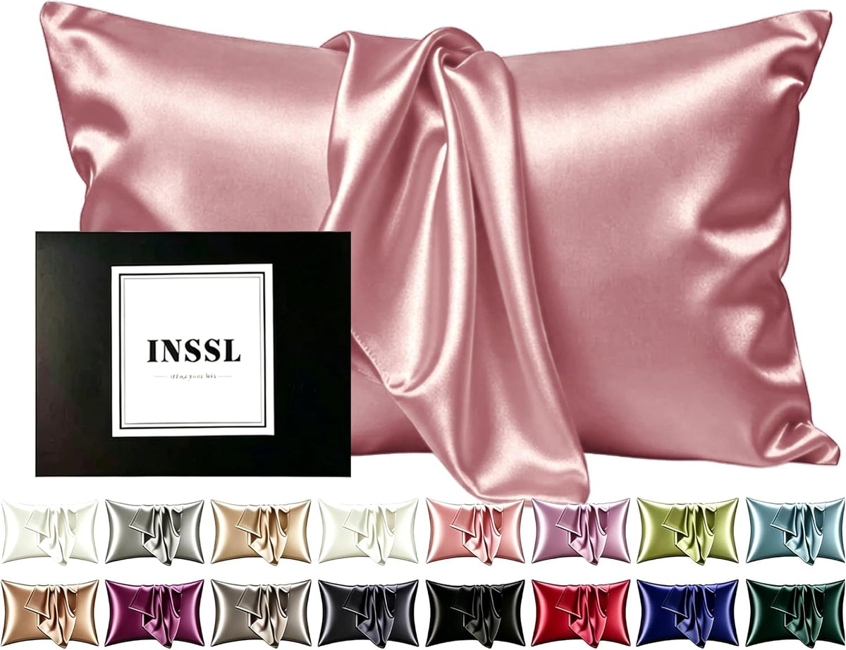 INSSL Silk Pillowcase for Women, Mulberry Silk Pillowcase for Hair and Skin and Stay Comfortable and Breathable During Sleep (Standard, Coral)