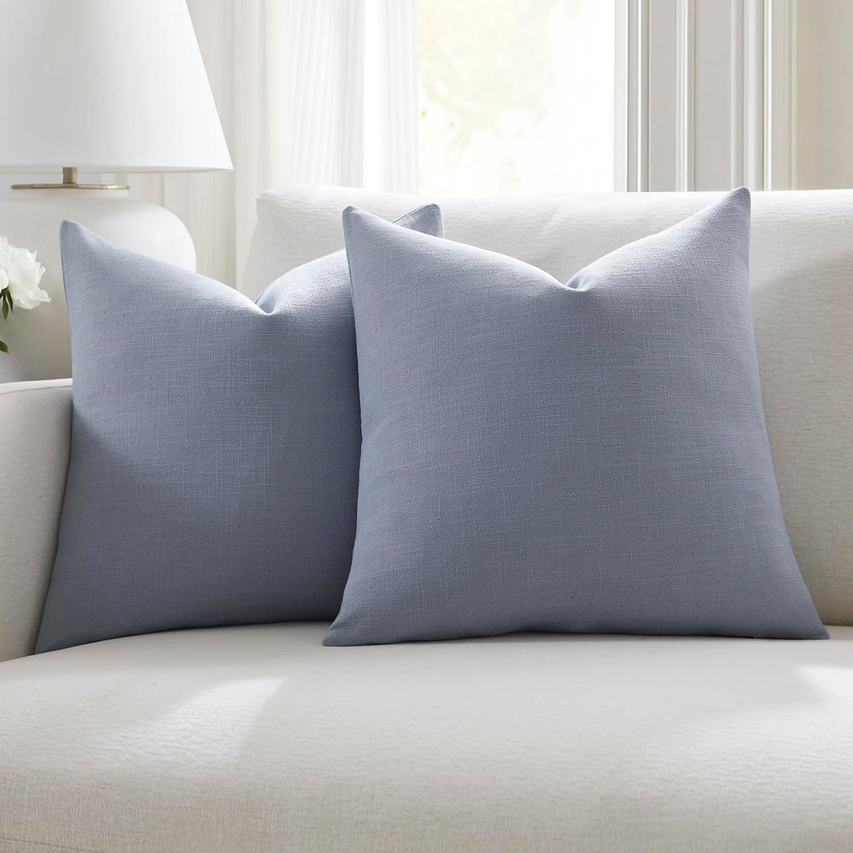 Meekio Linen Blend Throw Pillow Covers 18x18 Set of 2, Ivory