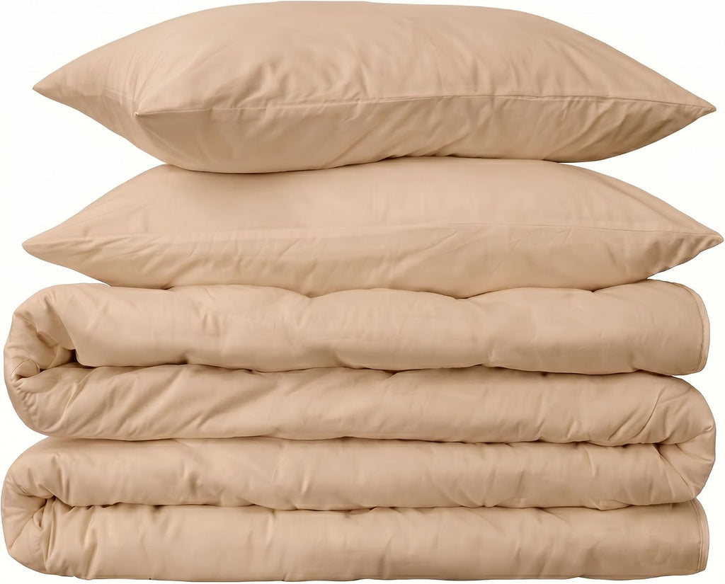 Peru Pima 285 Thread Count Percale Duvet Cover Set Full/Queen — 100% Peruvian Pima Cotton 3-Piece Bedding (1 Duvet Cover + 2 Pillowcases) — Cooling, Breathable, Crisp Hotel Quality — Latte