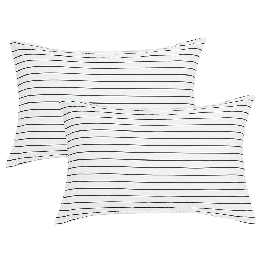 JELLYMONI Cotton Classic Striped Pillowcases Set of 2, Green, Queen