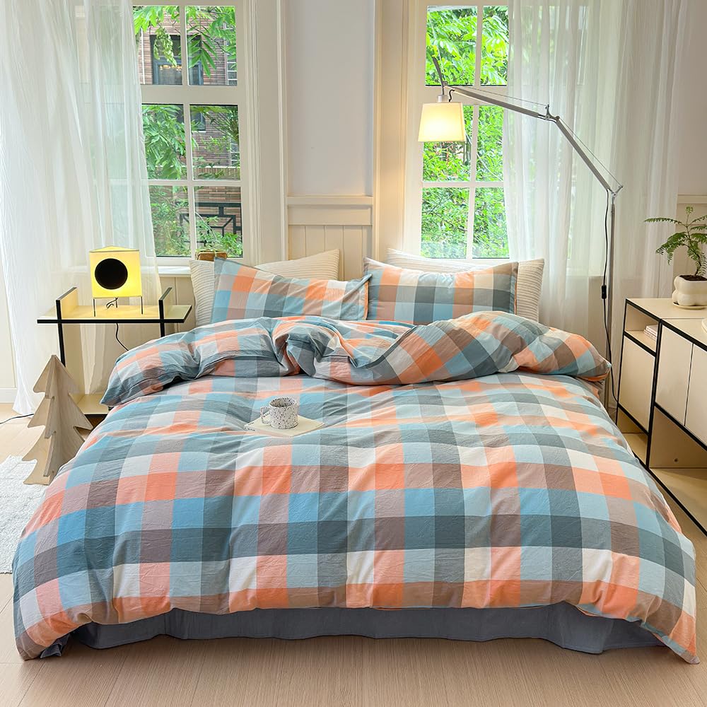FACE TWO FACE Bedding Duvet Cover Set100% Washed Cotton Duvet Cover Linen Like Textured Breathable Durable Soft Comfy (Full, White)