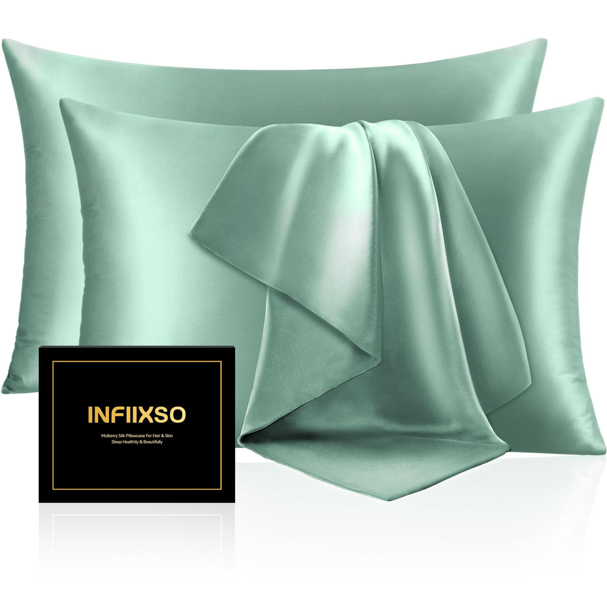 INFIIXSO Silk Pillow Cases 2 Pack, Standard Size, Hidden Zipper, Light Grey