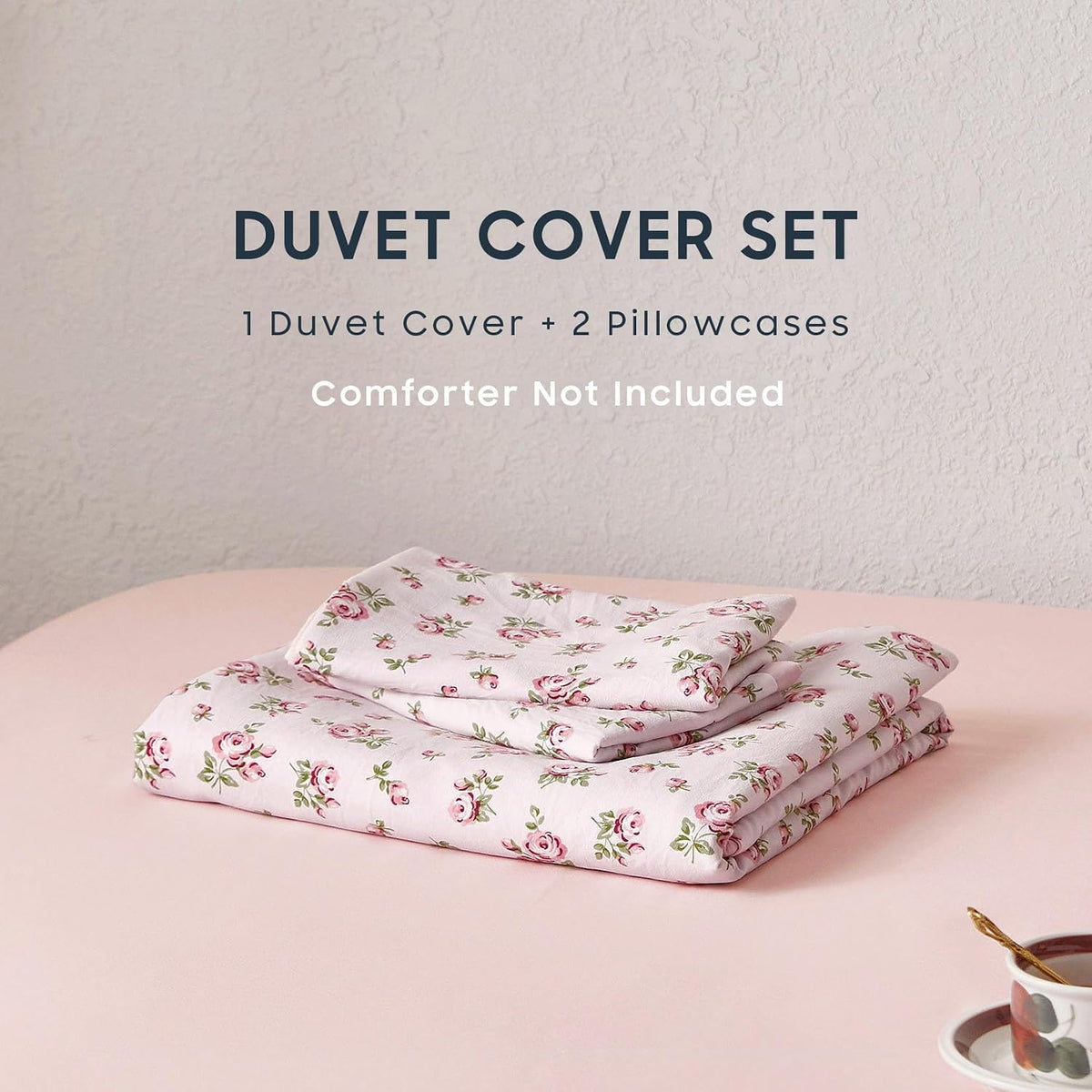 Wake In Cloud - Coquette Duvet Cover Set, Floral Cottagecore Flower Shabby Chic Cute Aesthetic, Soft Lightweight Bedding for Women Teen Girls, 3-Piece, Pink, Queen Size