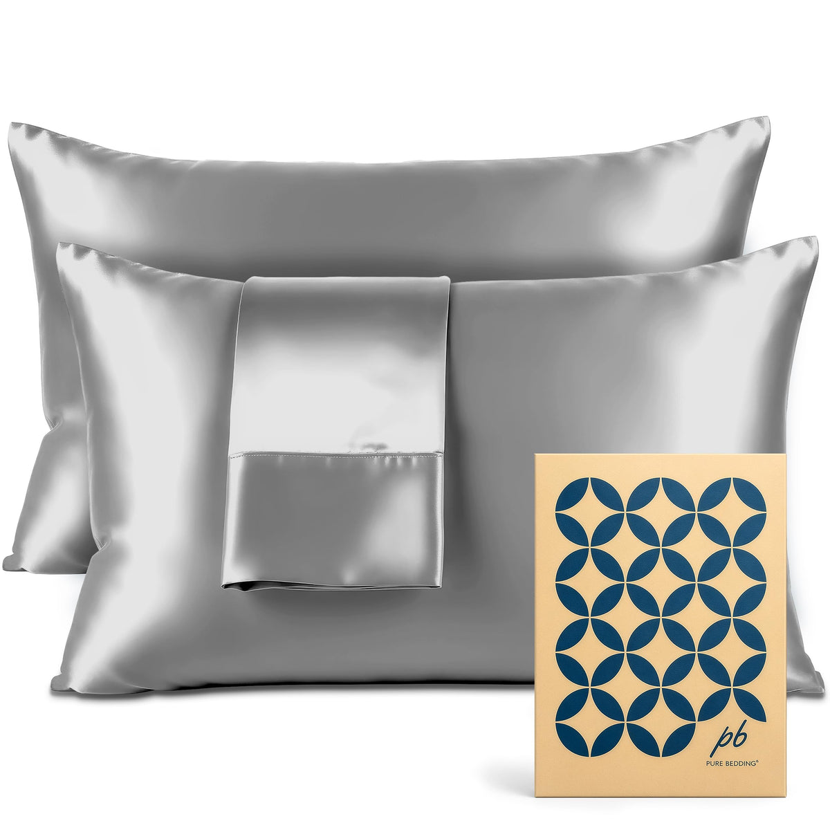 Pure Bedding Satin Pillowcase 2 Pack - Queen Size (20"x30", Black) - Silky Pillow Cases for Hair and Skin - Satin Pillow Covers with Envelope Closure - Extra Soft Premium Microfiber