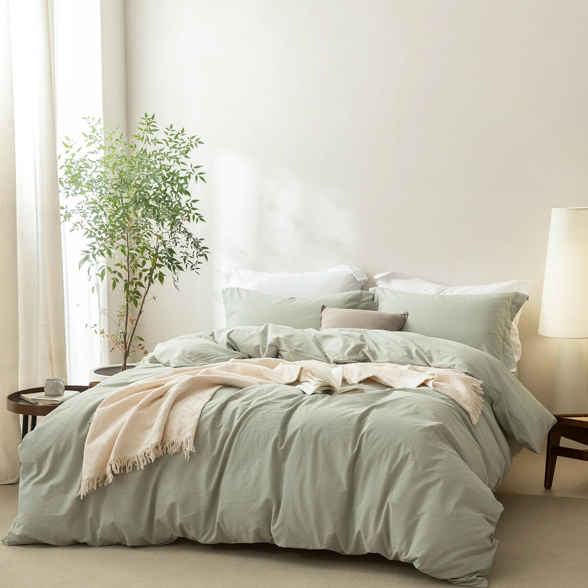 BDEAR 3Pcs Olive Green Duvet Cover Set Queen Size 90" L x 90" W,Oeko TEX