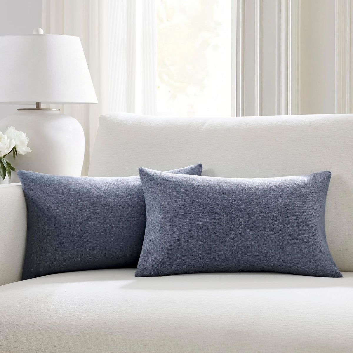 Meekio Linen Blend Throw Pillow Covers 18x18 Set of 2, Ivory