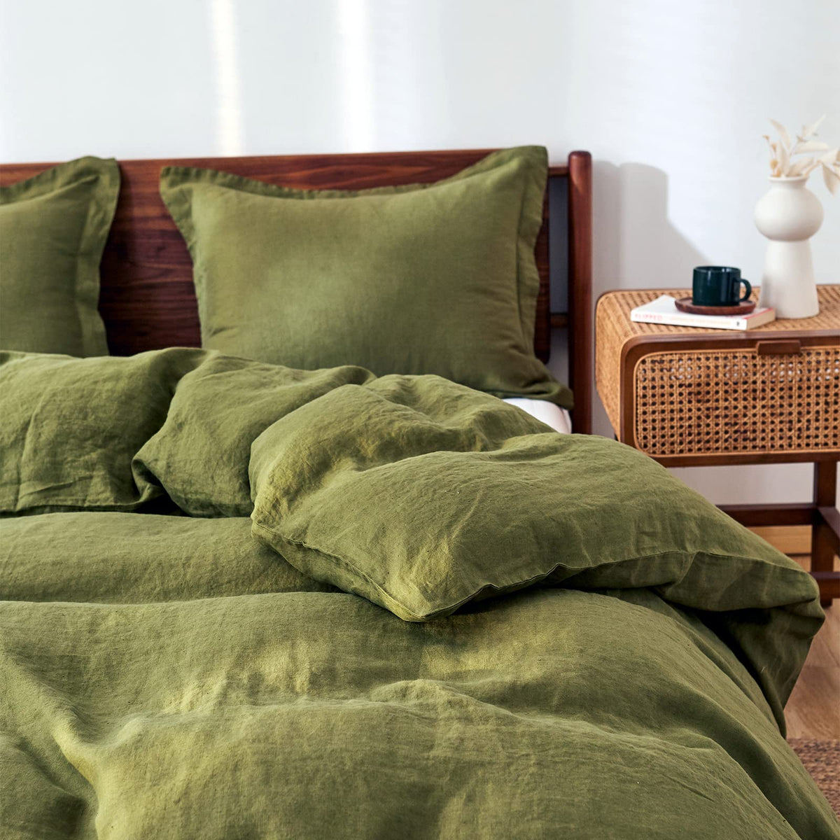 Simple&Opulence 100% Linen Duvet Cover Set 3pcs Basic Style Natural French Washed Flax Solid Color Soft Breathable Farmhouse Bedding with Button Closure - Linen, King