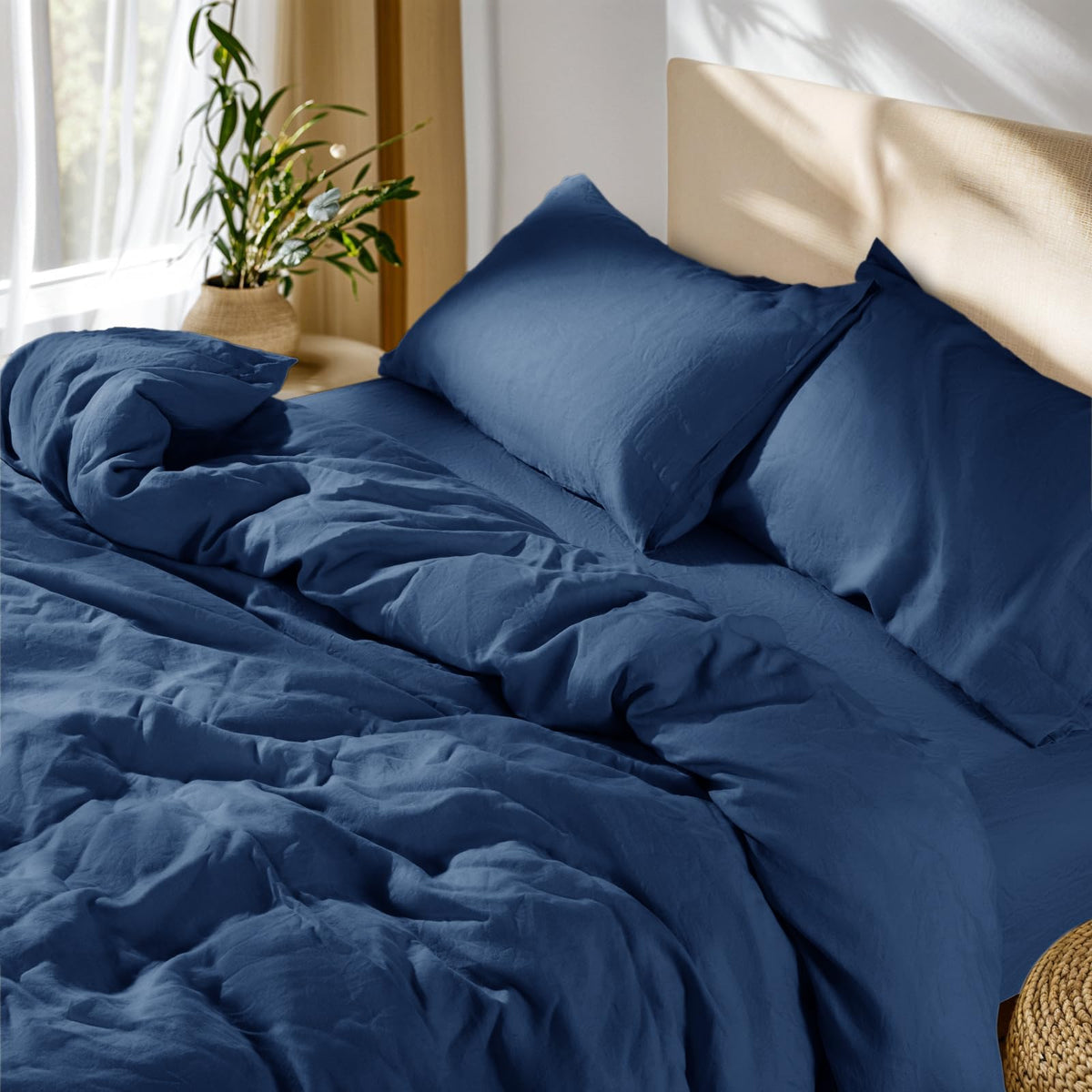 SONORO KATE 100% French Linen Queen Duvet Cover Set,Zipper Closure,3PC