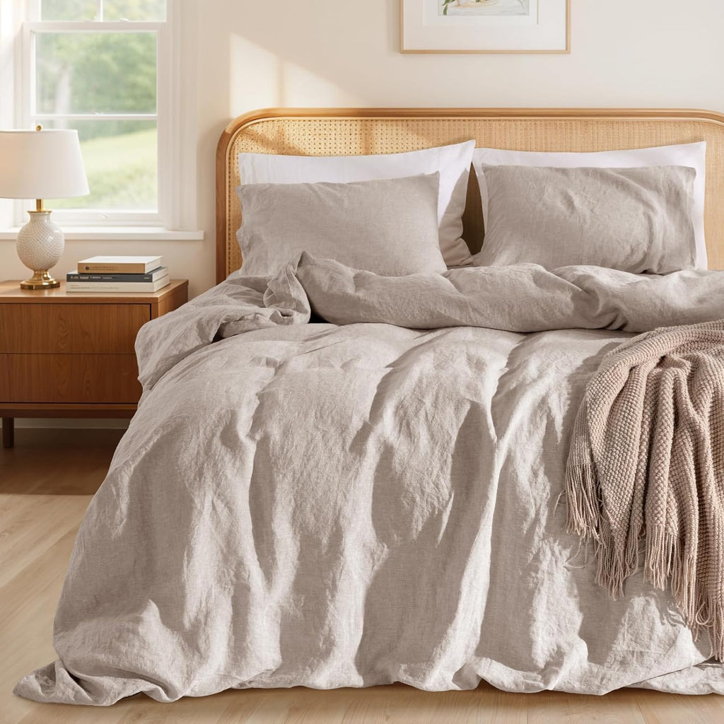 LBRO2M 100% French Linen Duvet Cover Set 3Pcs, Comforter Cover King Size
