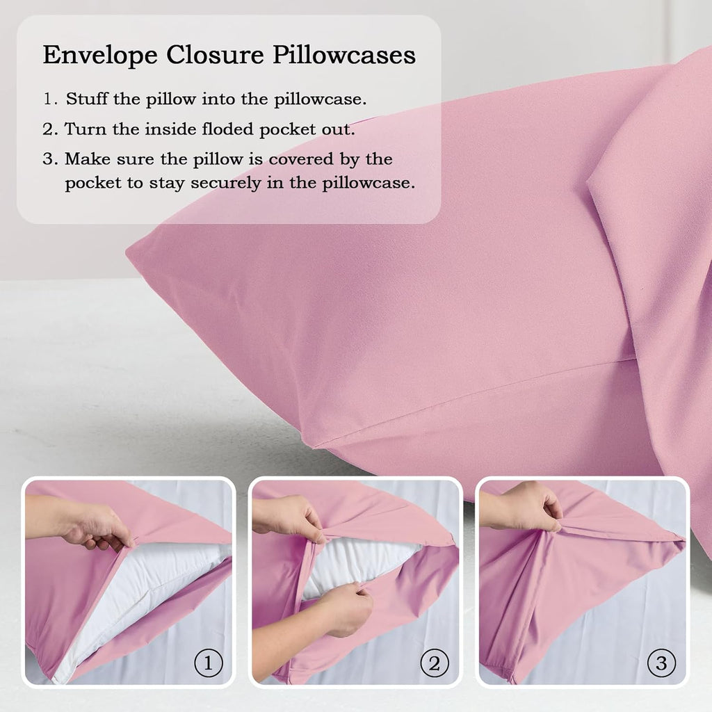 Set of 2 Brushed Microfiber Pillowcases 20x26 inch Pink
