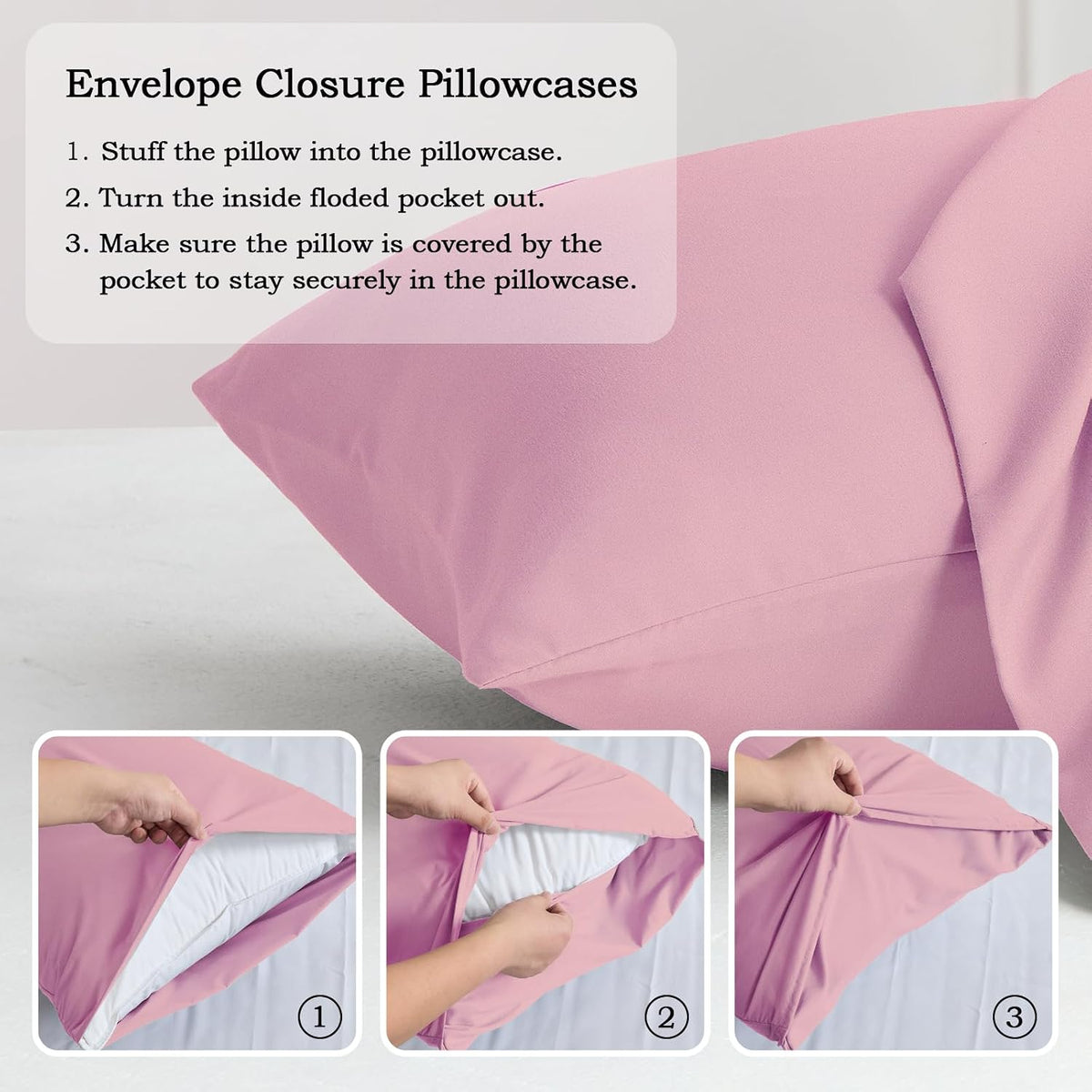 Set of 2 Brushed Microfiber Pillowcases 20x26 inch Pink
