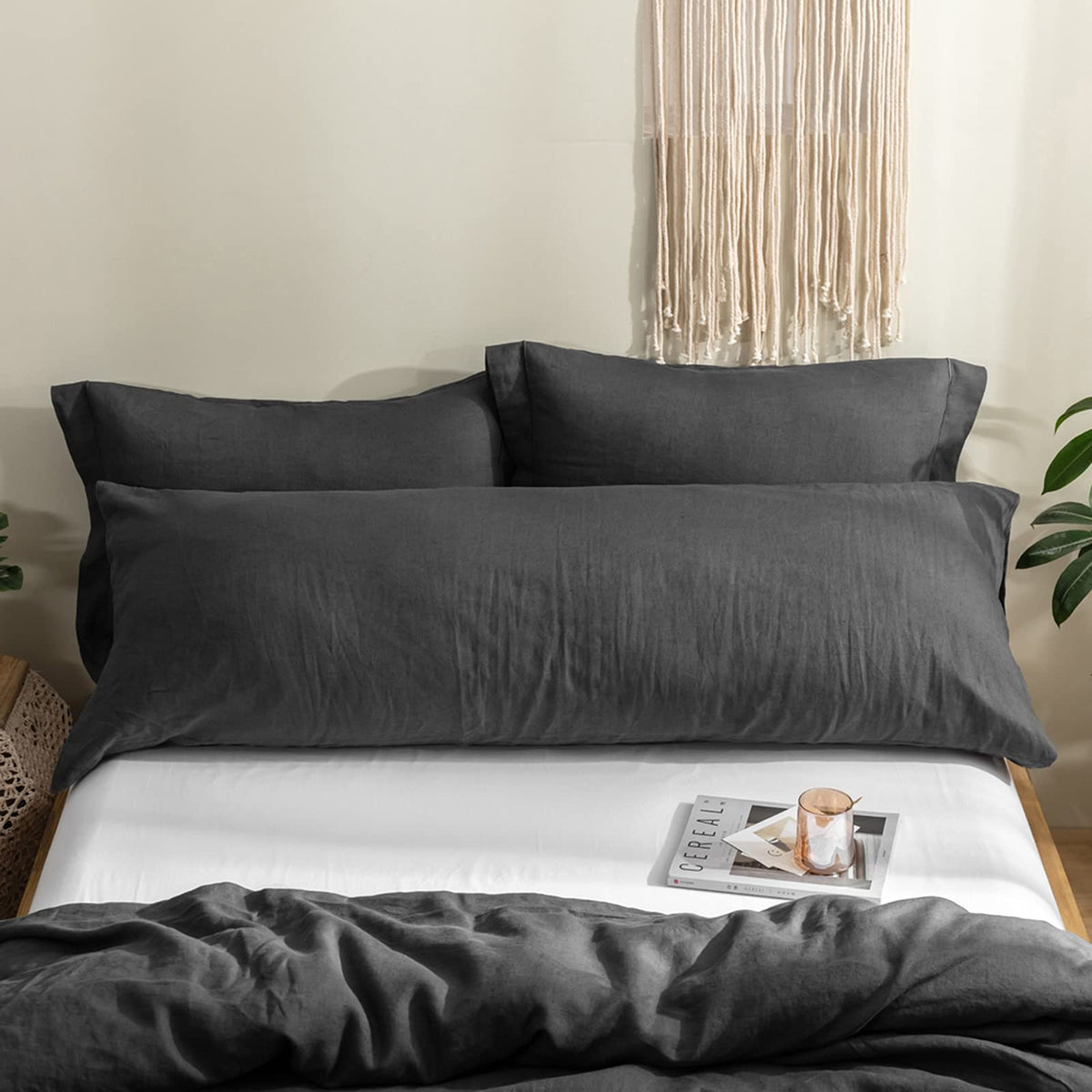 Simple&Opulence 100% French Linen Duvet Cover Set with Embroidered,3 Pcs Washed Soft Farmhouse Bedding Set with Button Closure,1 Comforter Cover and 2 Pillowshams(King,Natural Linen)
