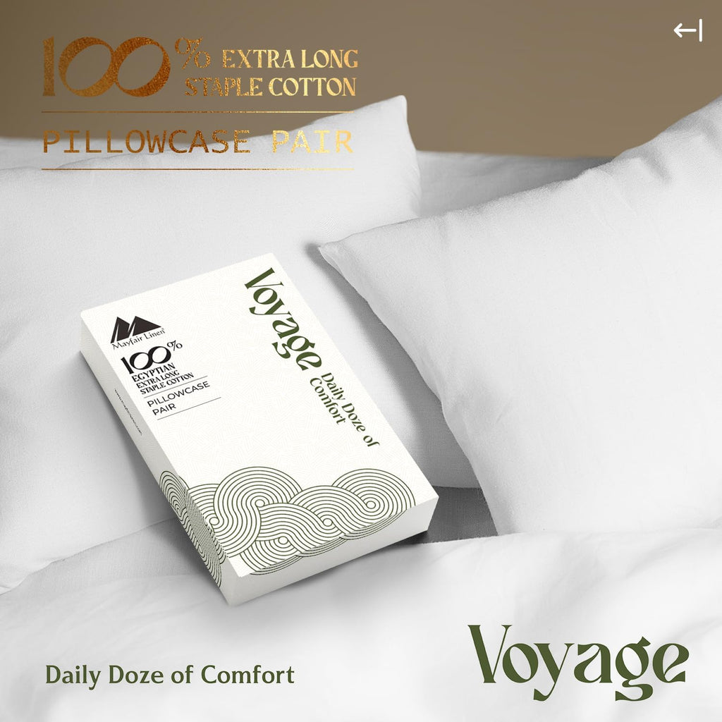 Mayfair Linen Pillow Cases Queen Size - Luxury 600 Series Egyptian Cotton Pillow Cases Queen Size Set of 2 (White), Soft, Cooling & Breathable Sateen Weave Hotel Pillowcovers - Voyage Collection