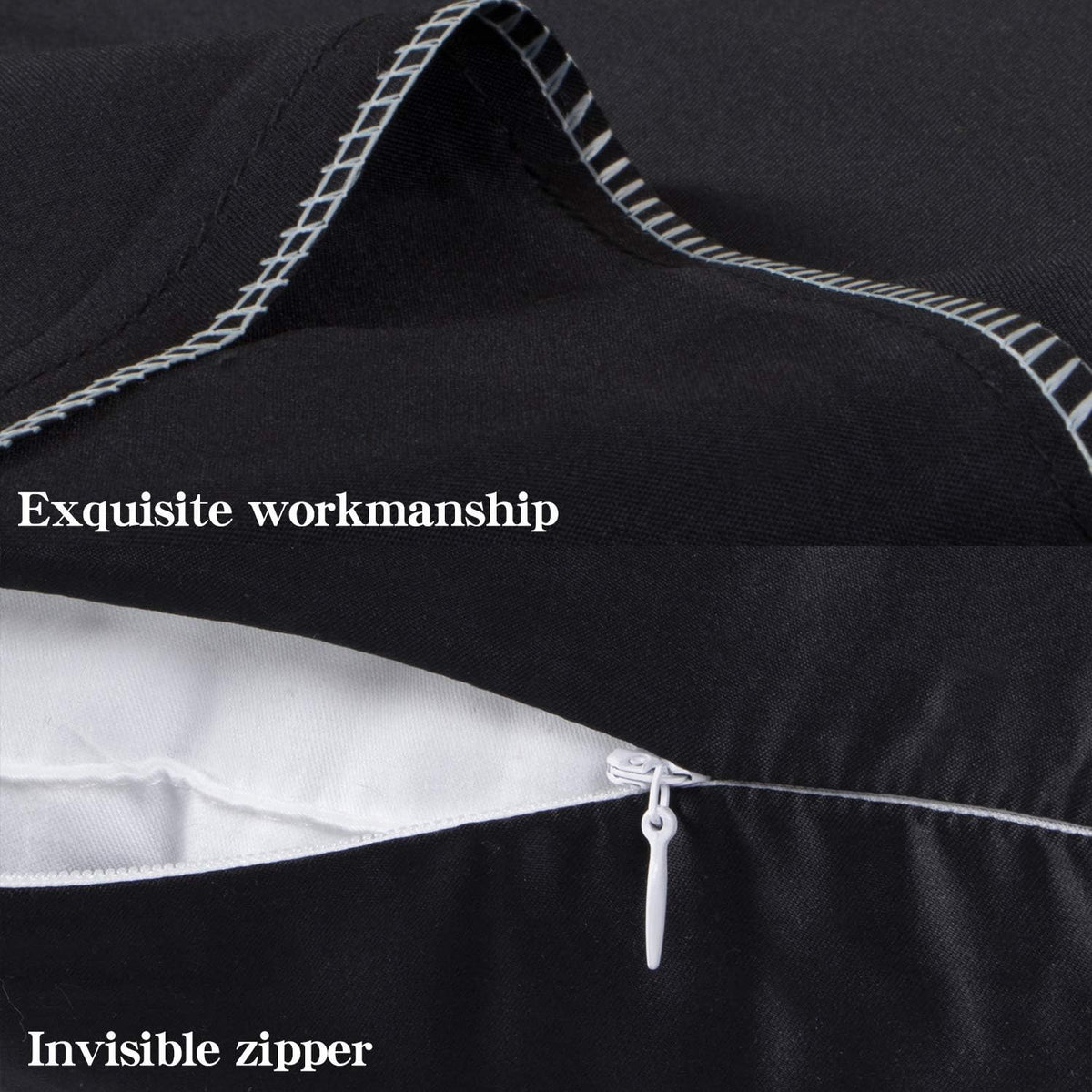 NTBAY Standard Satin Pillowcases, Set of 2, Zipper, Black