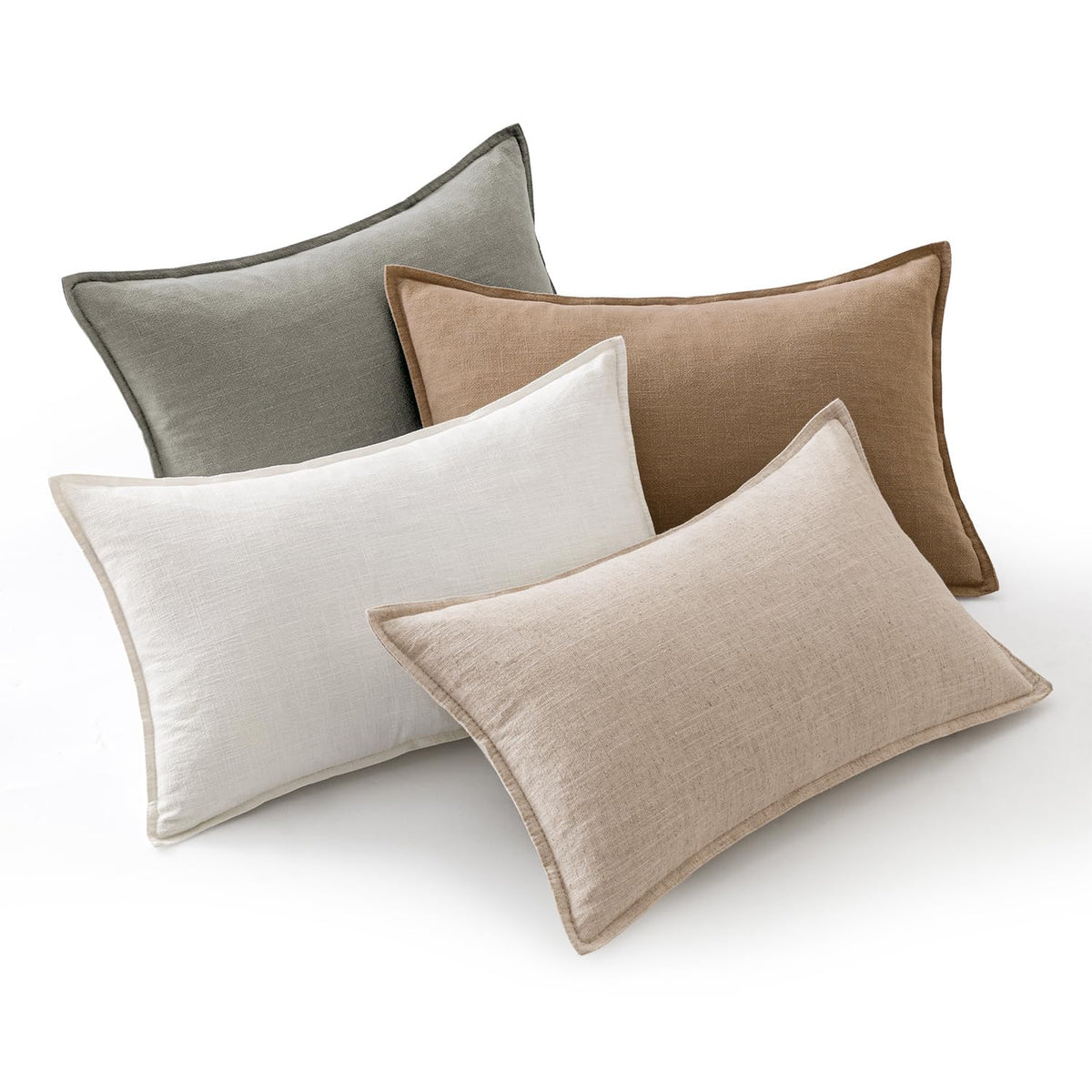 MIULEE Neutral Brown Boho Linen Pillow Covers 18x18 Inch Pack of 4