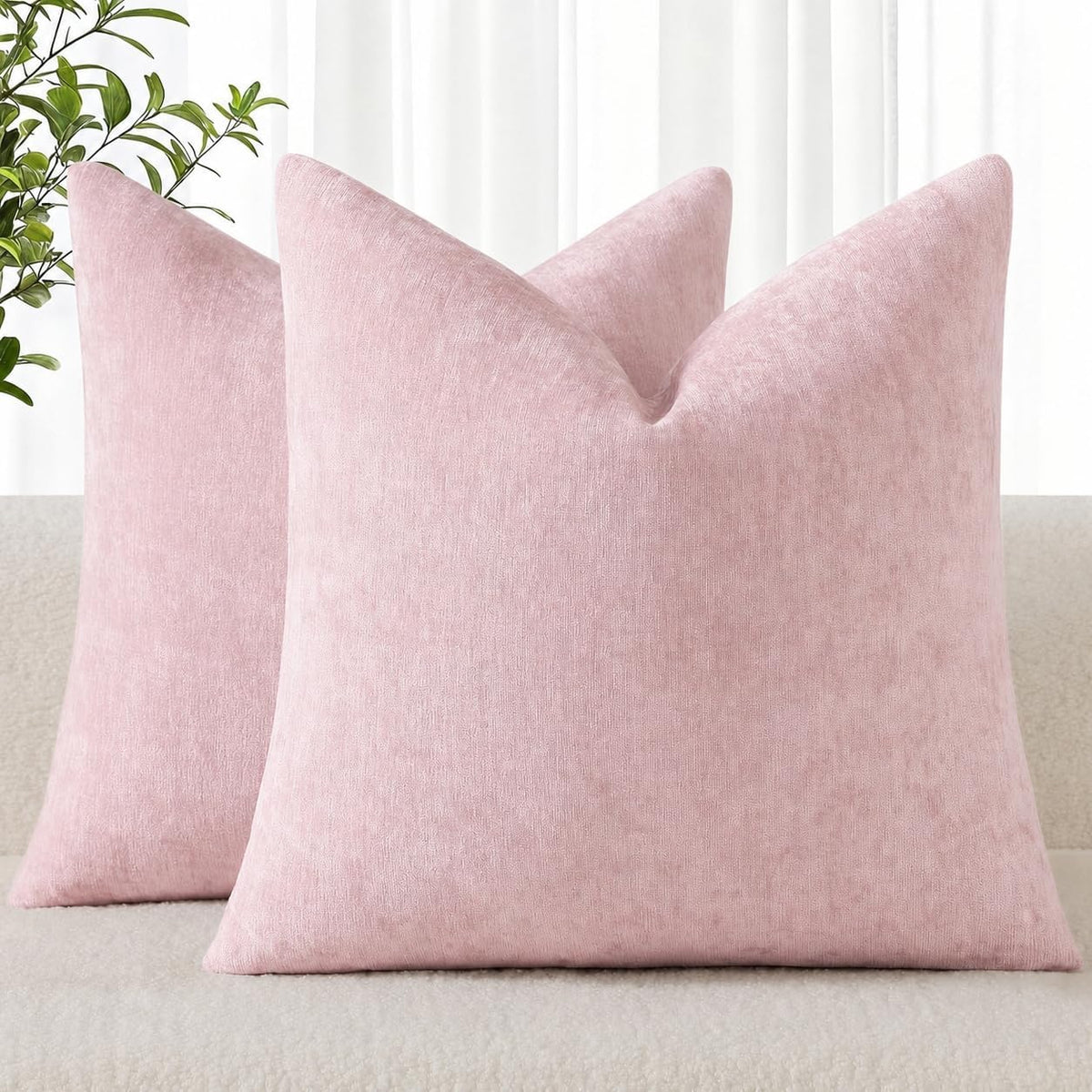 decorUhome Soft Chenille Blush Pink Throw Pillow Covers 18X18 Set of 2