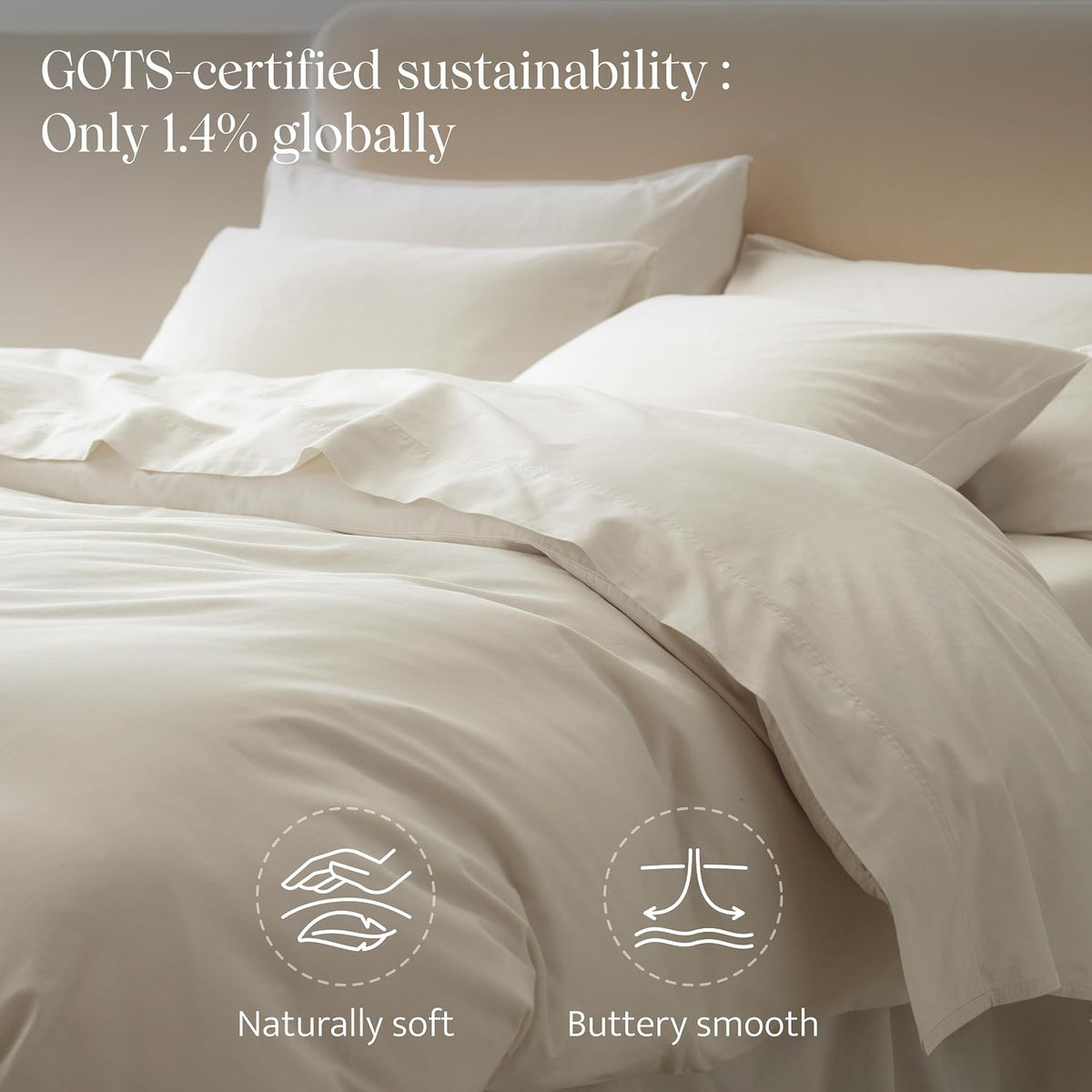 Double Stitch GOTS Organic Cotton King Duvet Cover, Washed 300TC, Off White