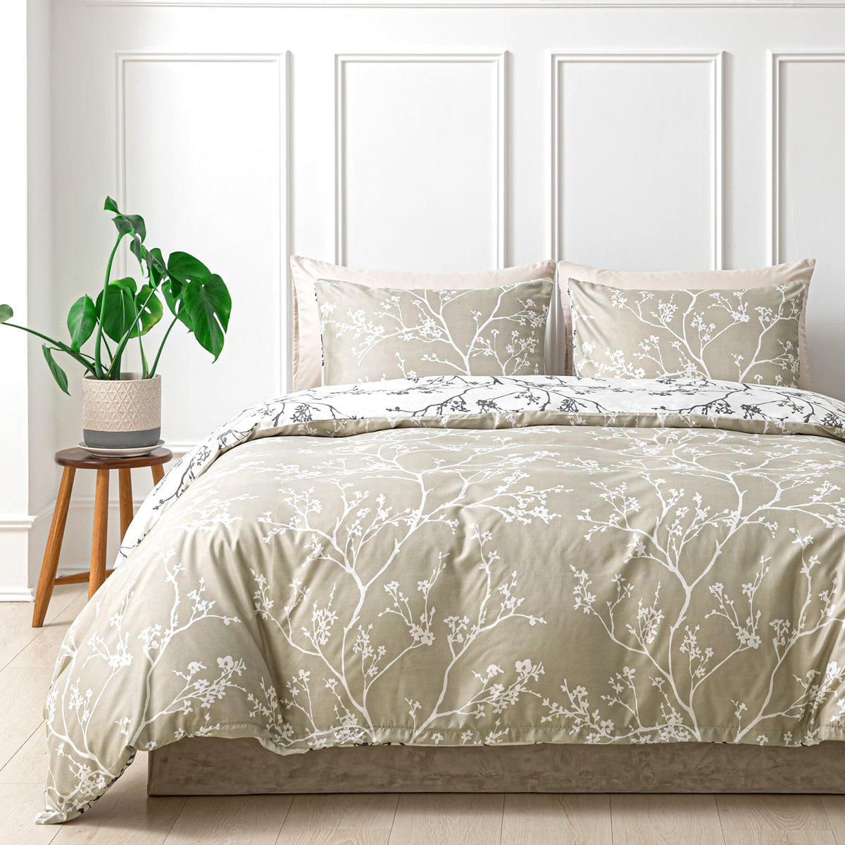 Lekesky Floral Duvet Cover Queen Size 3-Piece, Sage Green