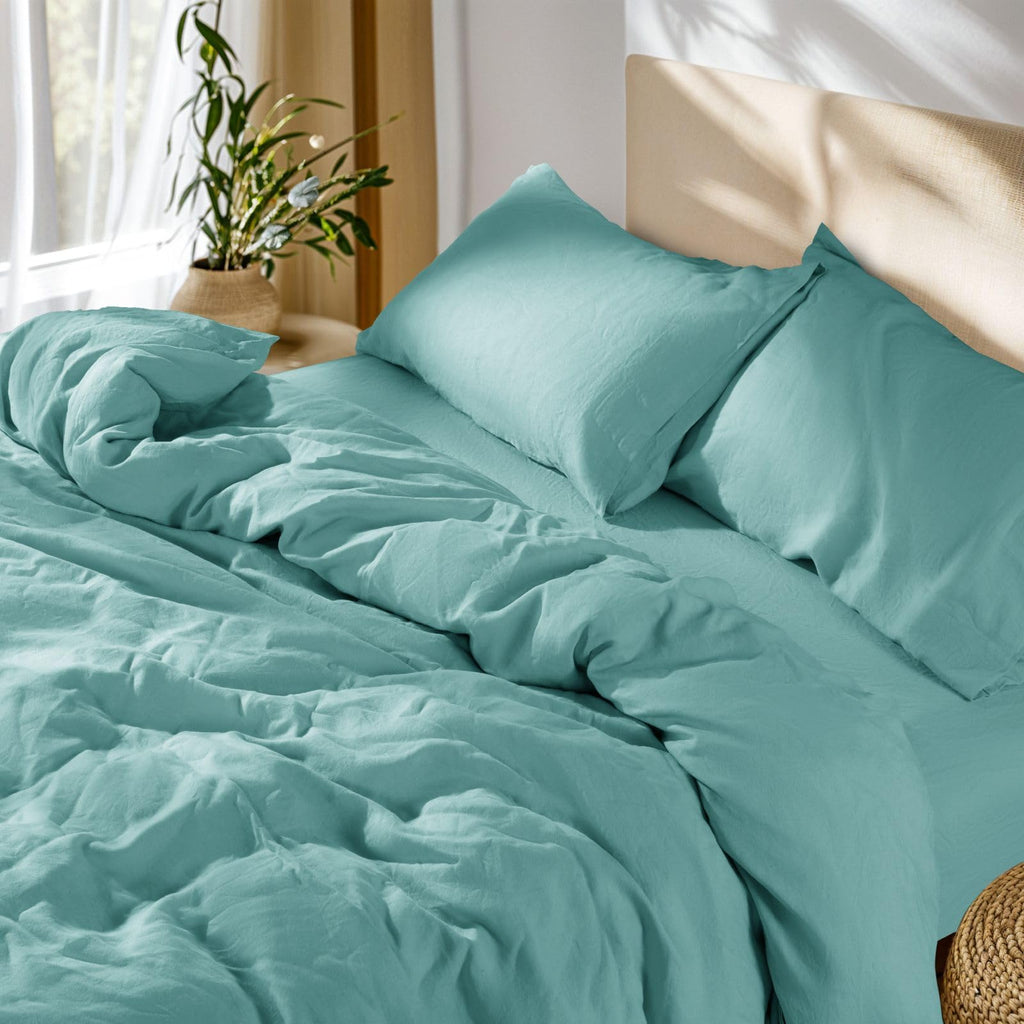 SONORO KATE 100% French Linen Queen Duvet Cover Set,Zipper Closure,3PC