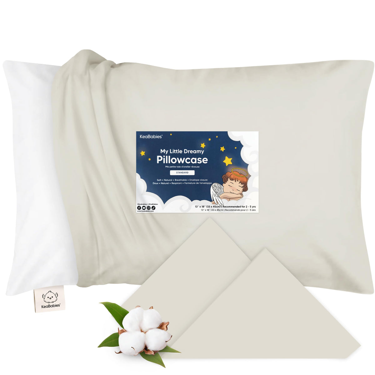 KeaBabies Toddler Pillowcase 13x18 Organic Cotton Cover, Soft White
