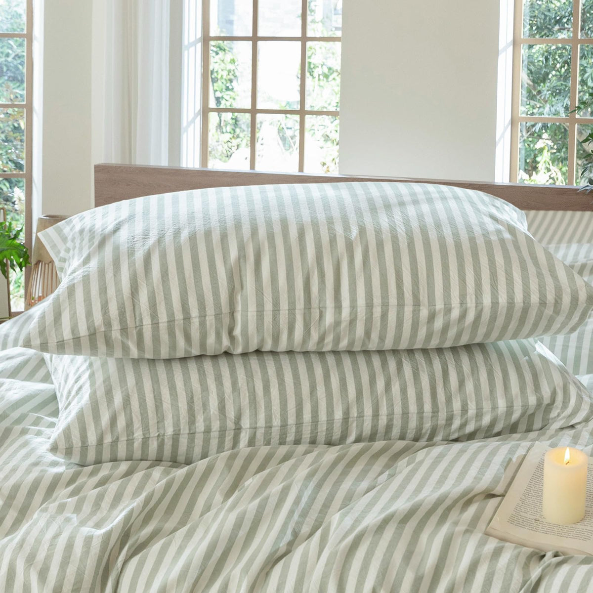 MOOMEE Pillowcase Set of 2 100% Washed Cotton Linen-Like Standard