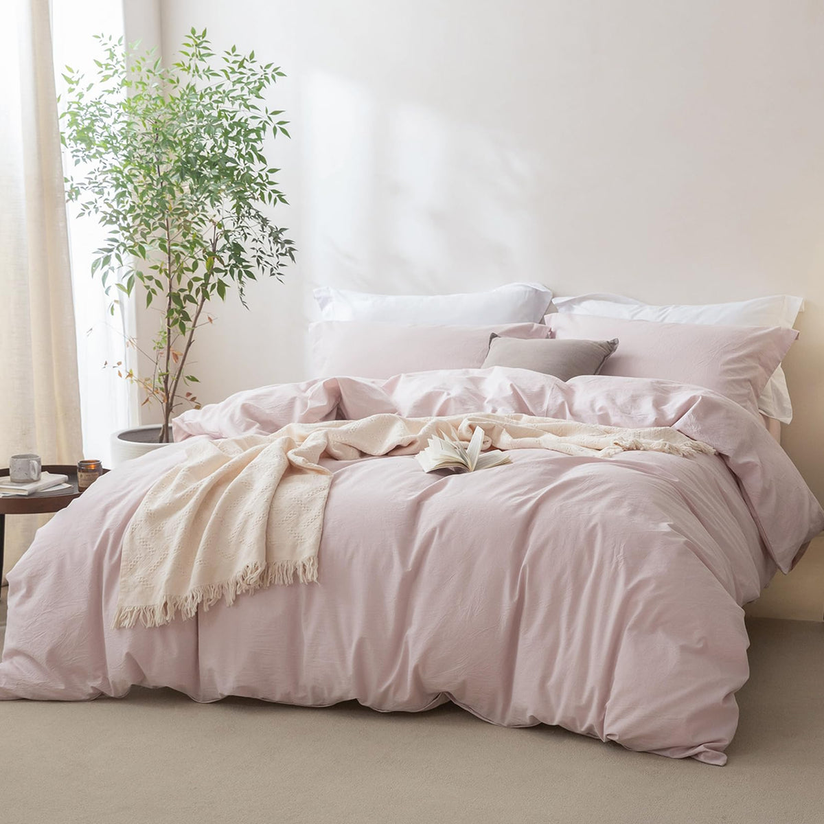 BDEAR 3Pcs Olive Green Duvet Cover Set Queen Size 90" L x 90" W,Oeko TEX