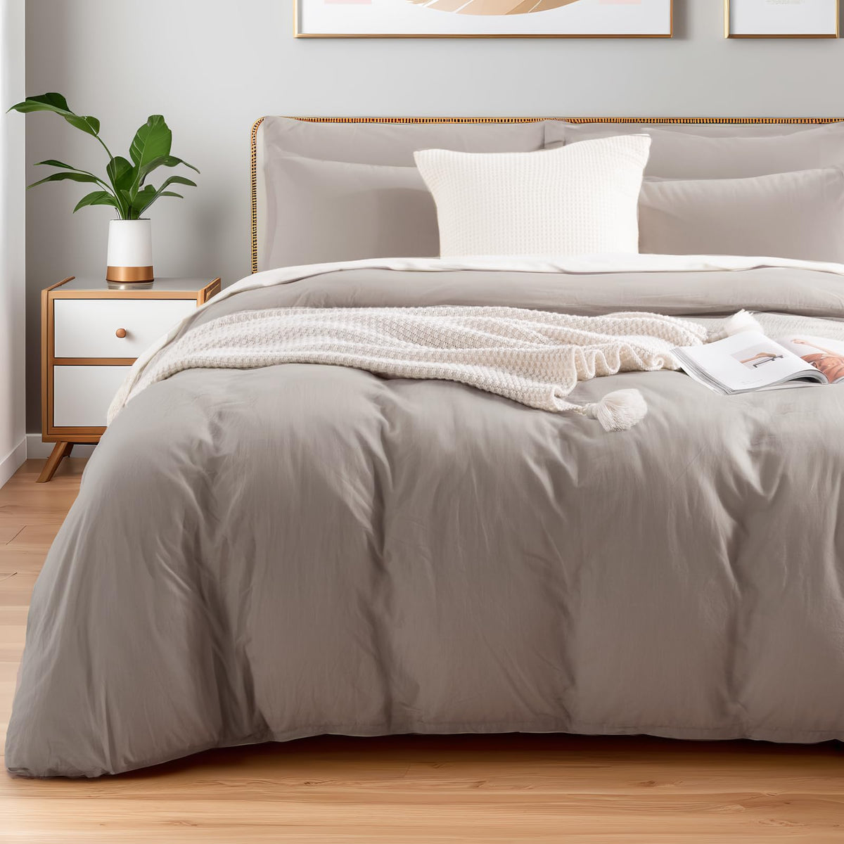 NEXHOME PRO Duvet Cover Set Queen Size Linen Look Textured 100% Washed Cotton Duvet Cover Burgundy Dark Red 3 Pieces Bedding Set with Zipper Closure,Breathable, Soft Organic Natural(No Comforter)