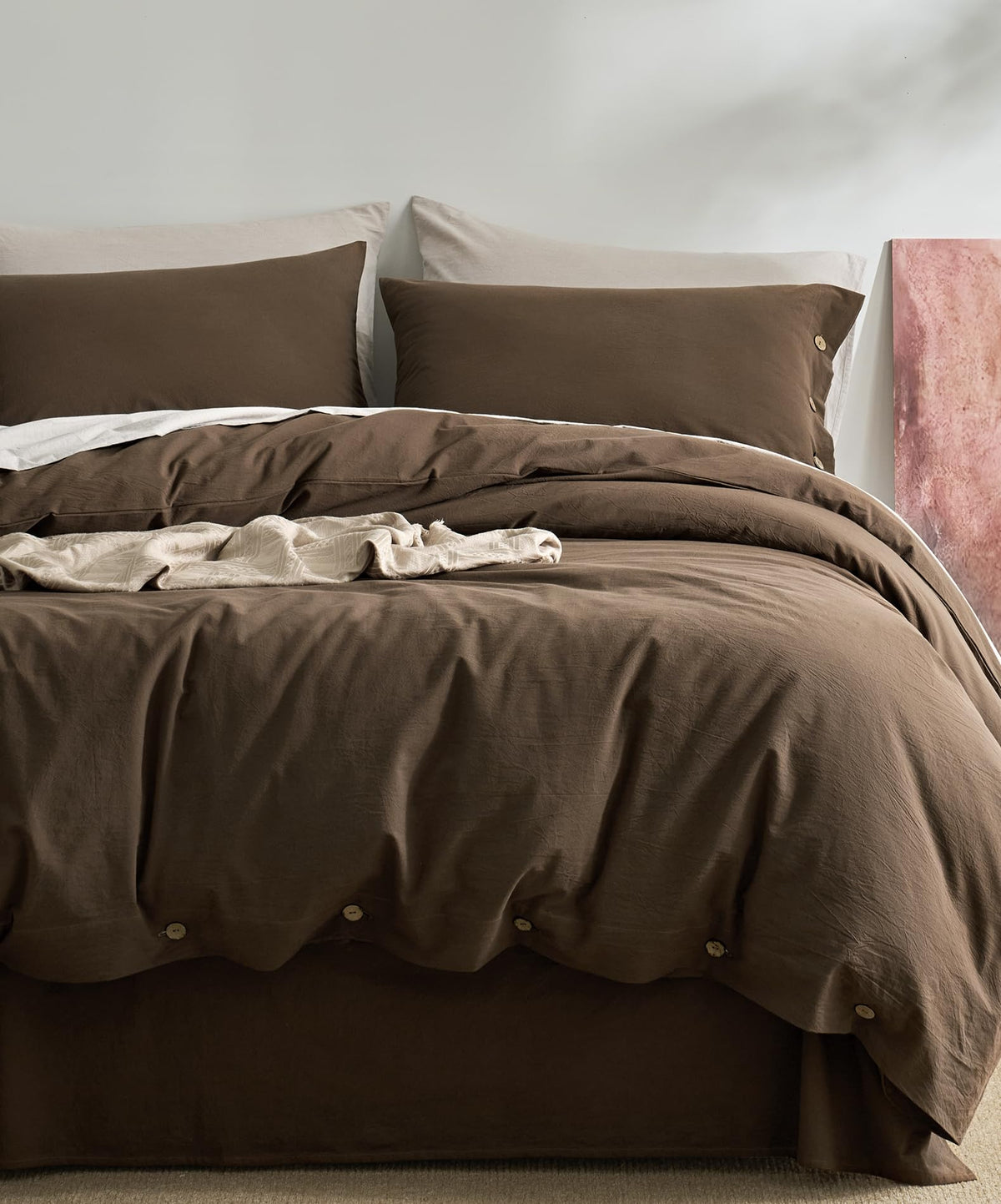 JELLYMONI 100% Washed Cotton Striped Duvet Cover Set King, Linen-Like