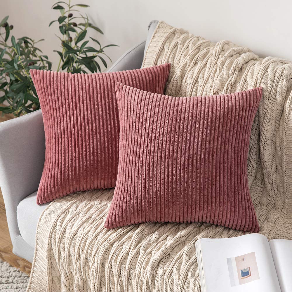 MIULEE Decorative Corduroy Throw Pillow Covers Set of 2 18x18 Dusty Blue