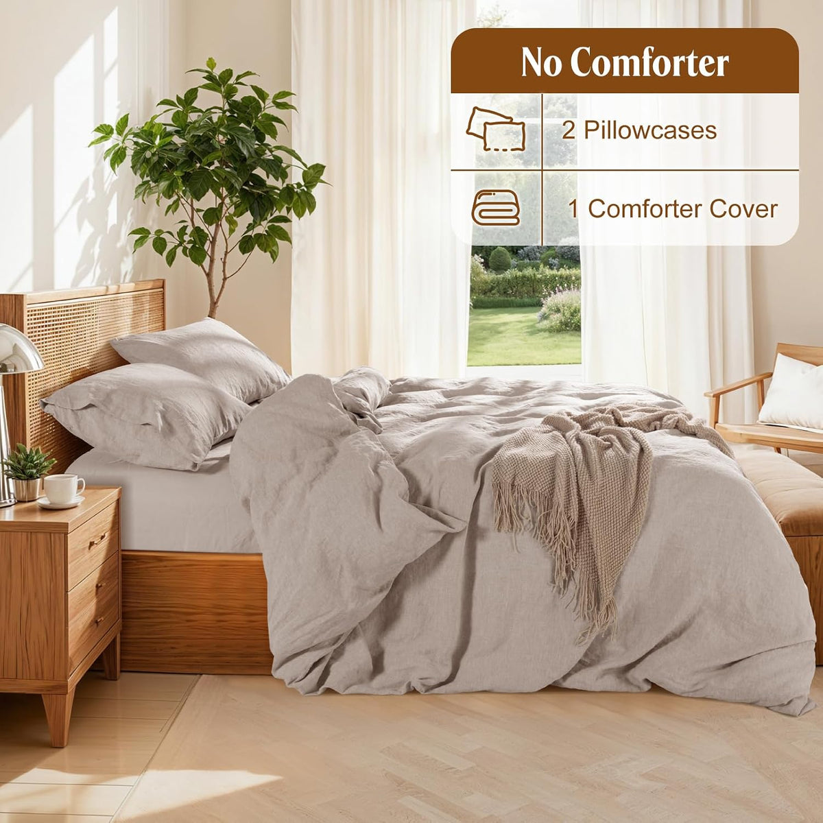 LBRO2M 100% French Linen Duvet Cover Set 3Pcs, Comforter Cover King Size