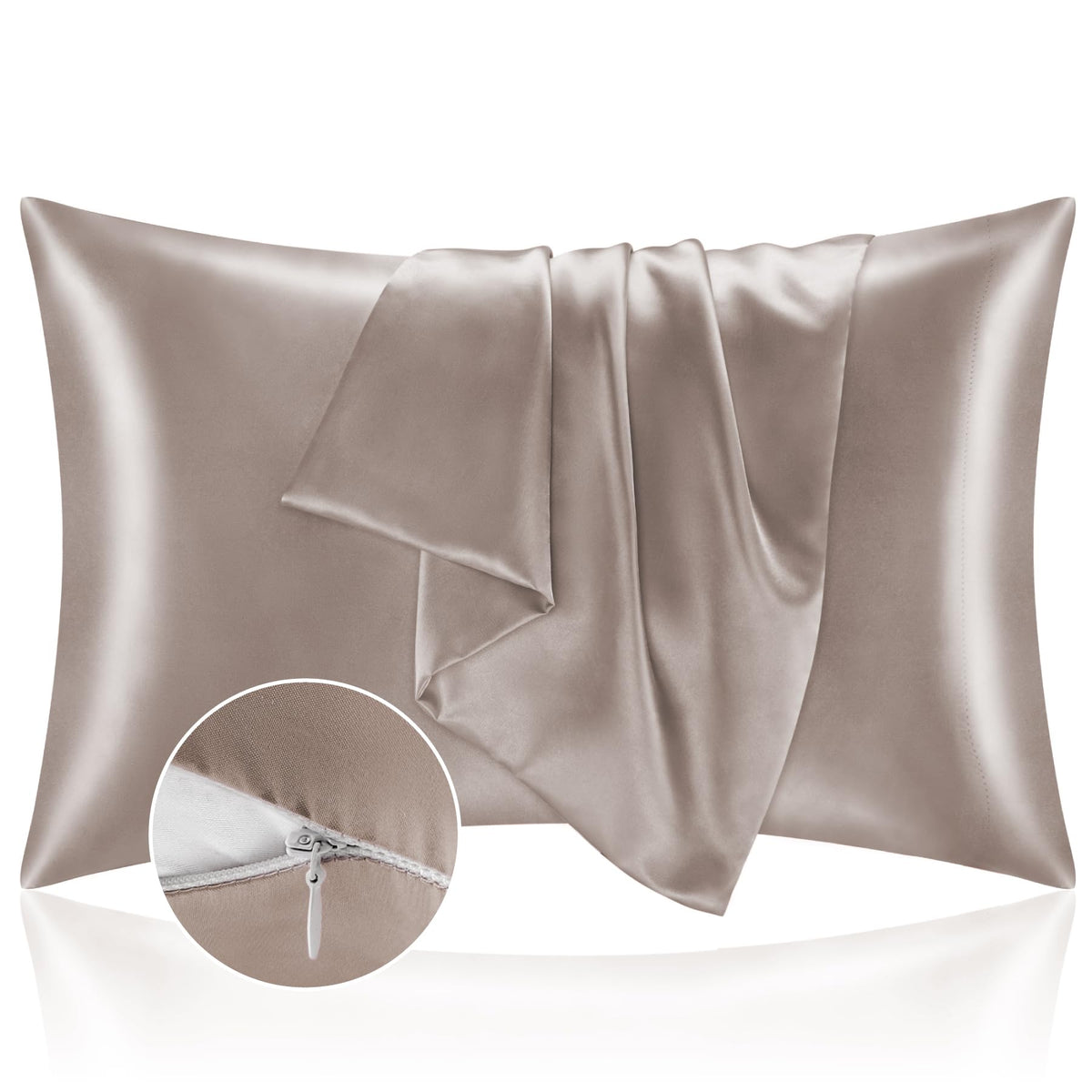 BEDELITE Zipper Satin Pillowcases, Standard Size 20"x26", Black, Set of 2