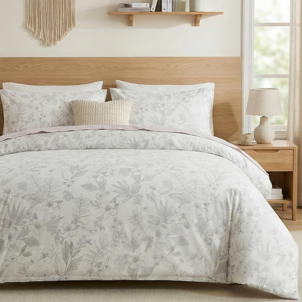 Duvet Cover Queen Size - 100% Cotton Reversible Floral Queen Duvet Cover Set with Zipper Closure, 3 Pieces Soft & Breathable Green Bedding Set for All Seasons