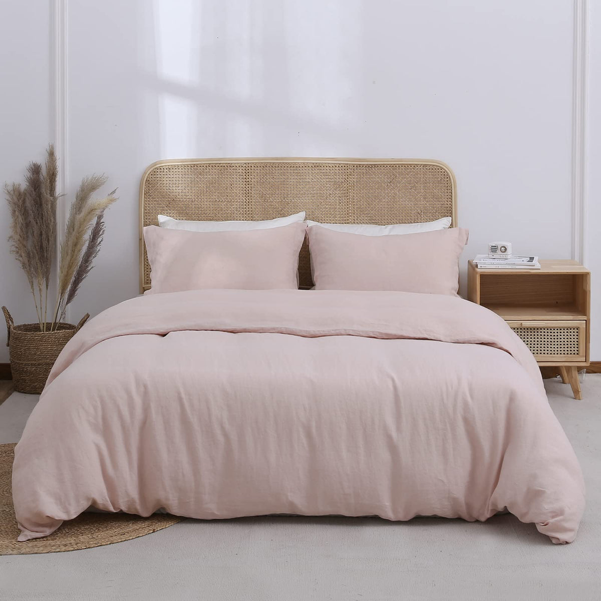 Simple&Opulence 100% Linen Duvet Cover Set 3pcs Basic Style Natural French Washed Flax Solid Color Soft Breathable Farmhouse Bedding with Button Closure - Linen, King